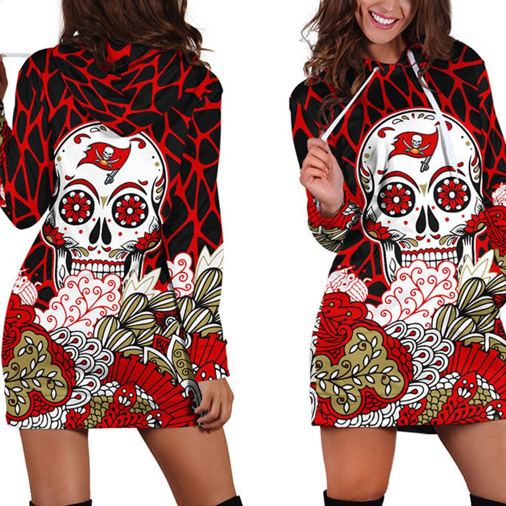 NFL Tampa Bay Buccaneers Skull Flower Red Hoodie Dress 3D