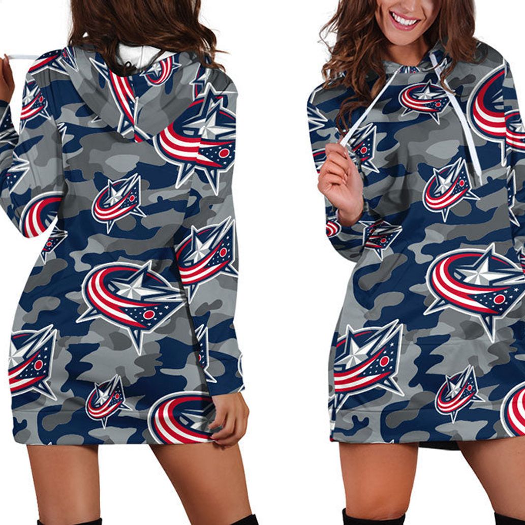NHL Columbus Blue Jackets Camouflage Blue Hoodie Dress