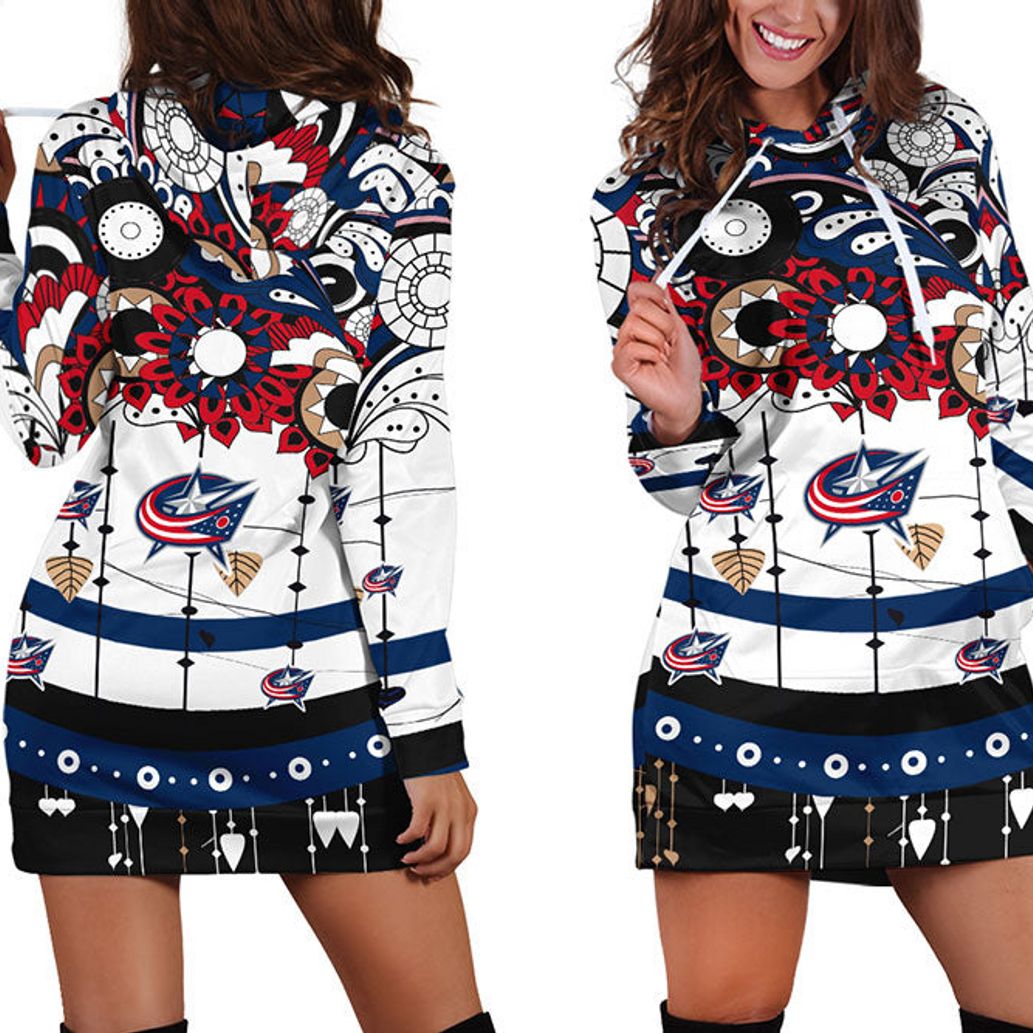 NHL Columbus Blue Jackets Flower Blue Hoodie Dress
