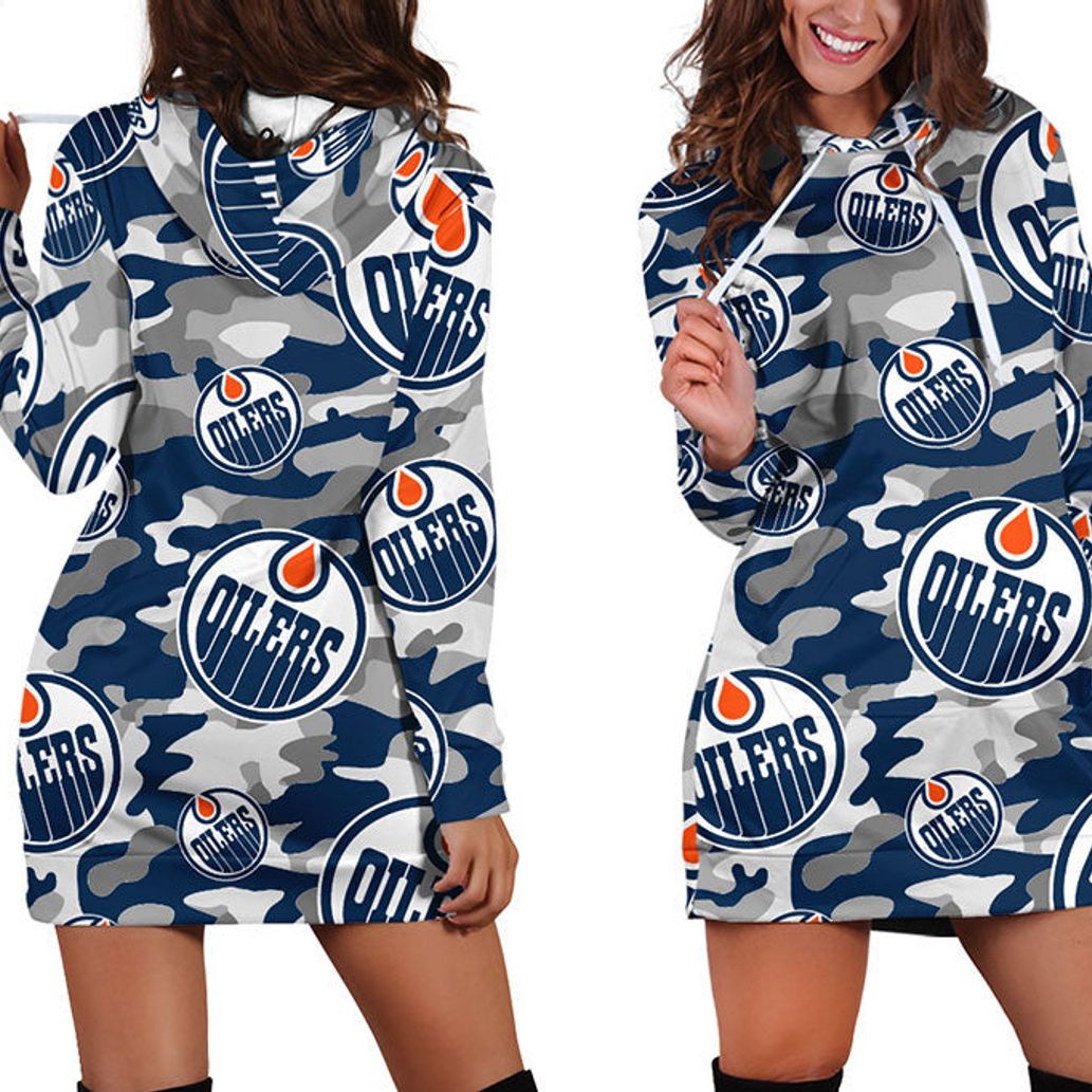 NHL Edmonton Oilers Camouflage Blue Hoodie Dress
