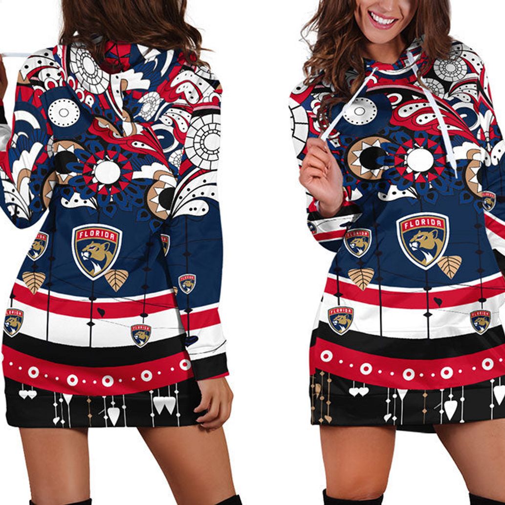 NHL Florida Panthers Flower Blue Hoodie Dress