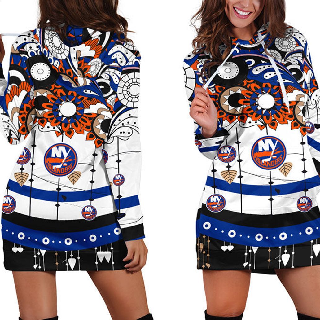 NHL New York Islanders Flower Blue Hoodie Dress