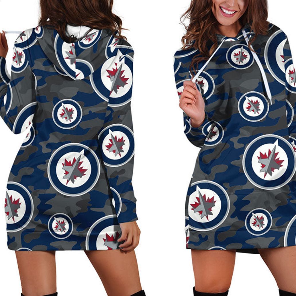 NHL Winnipeg Jets Camouflage Blue Hoodie Dress