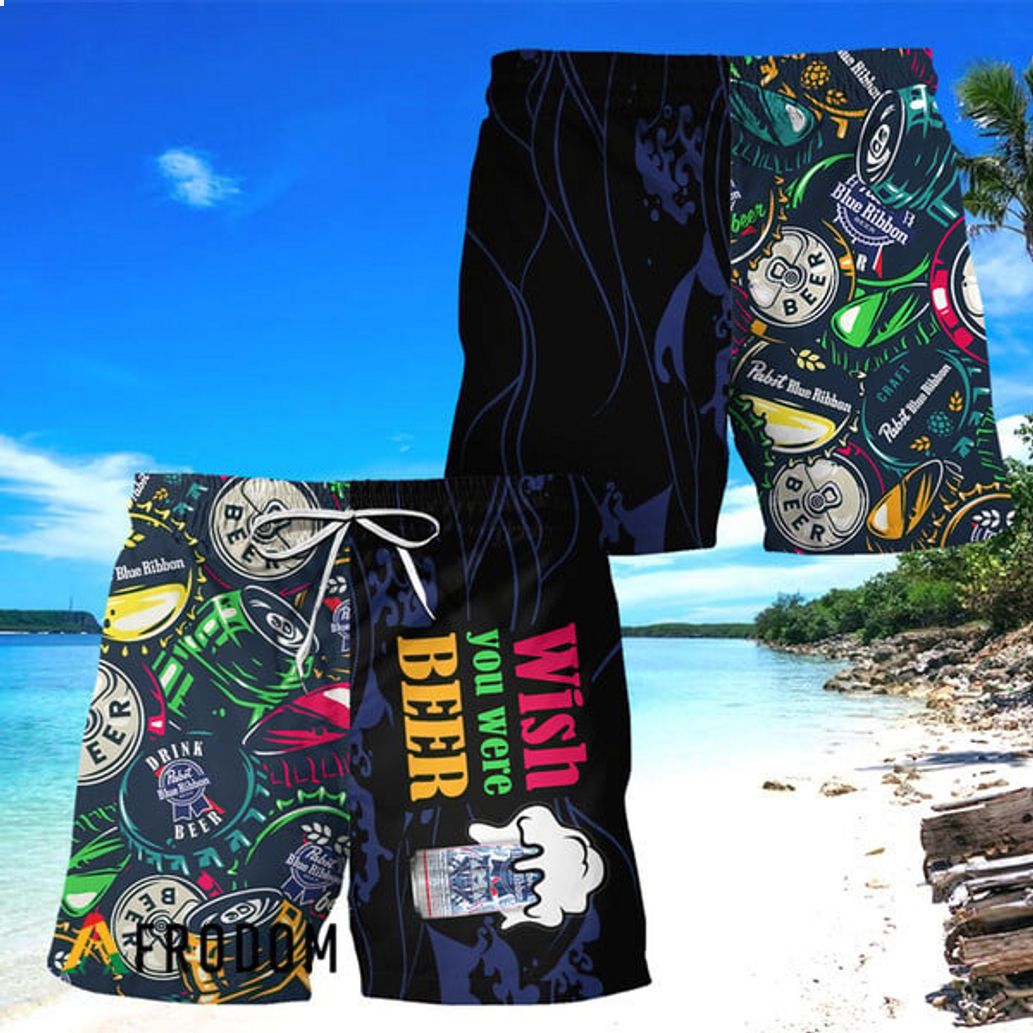 Pabst Blue Ribbon PBR Wish You Were Beer Hawaiian Short