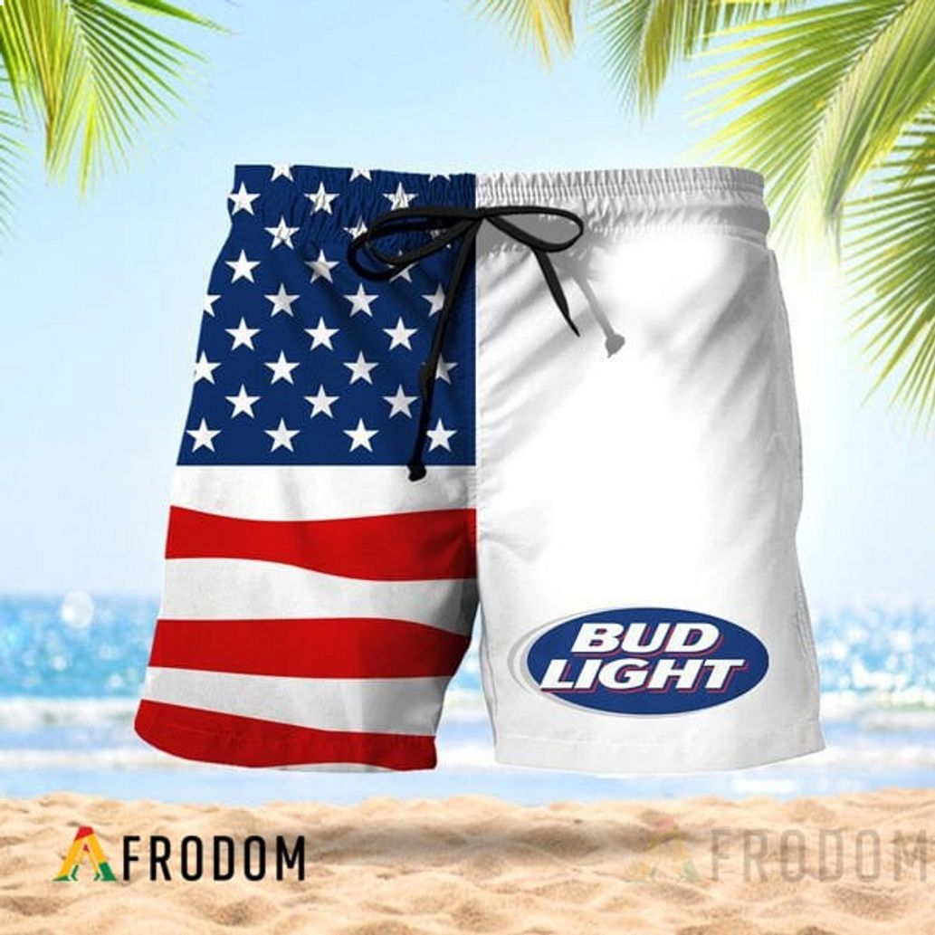 Vintage USA Flag Fourth Of July Bud Light Hawaiian Short