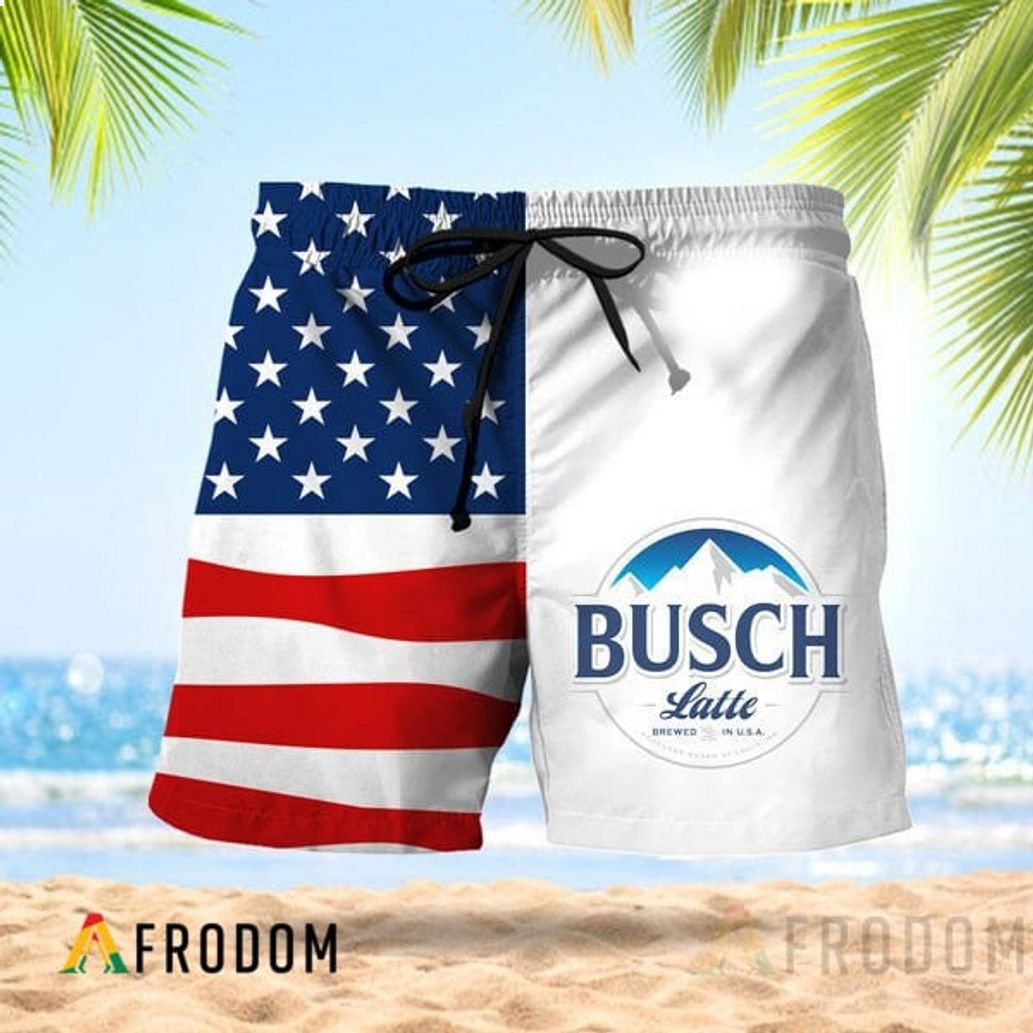 Vintage USA Flag Fourth Of July Busch Latte Hawaiian Short