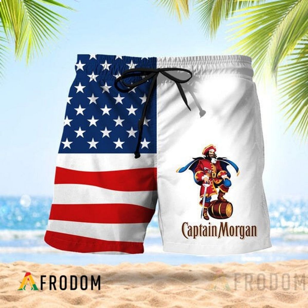 Vintage USA Flag Fourth Of July Captain Morgan Hawaiian Short