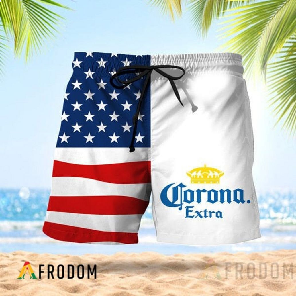 Vintage USA Flag Fourth Of July Corona Extra Hawaiian Short