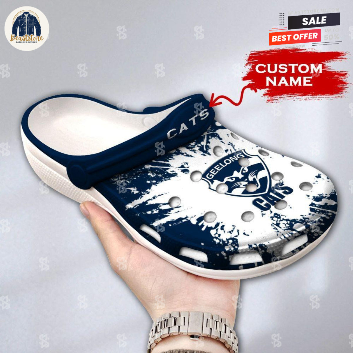 AFL Geelong Cats Custom Name White Blue Crocs