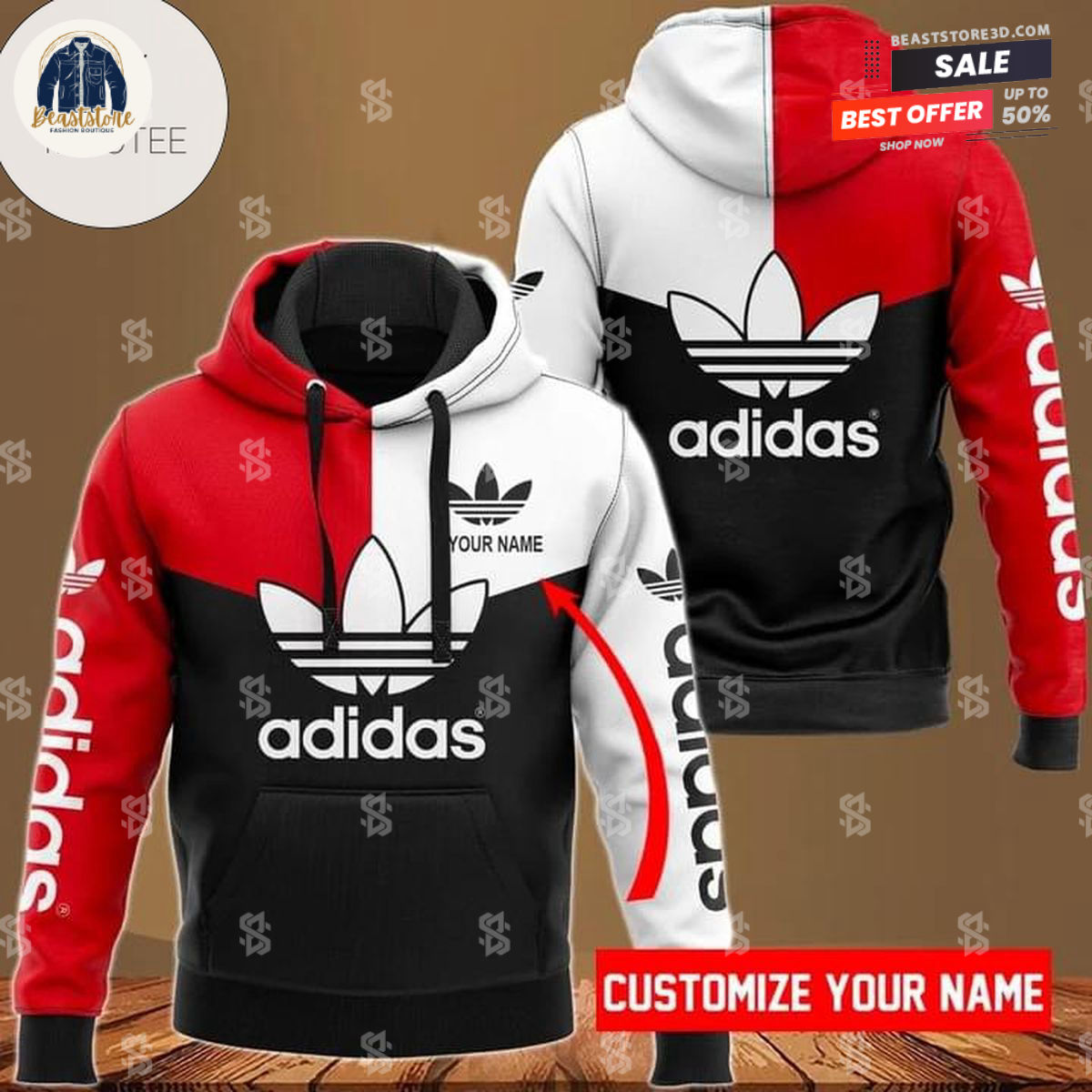 Adidas Red White And Black Custom Hoodie