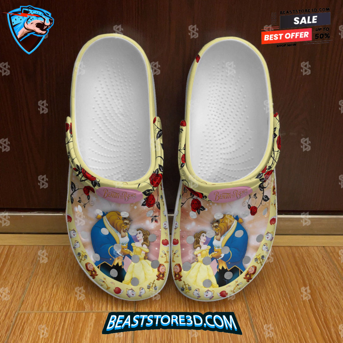 Beauty And The Beast Floral Yellow Disney Crocs Crocband Shoes