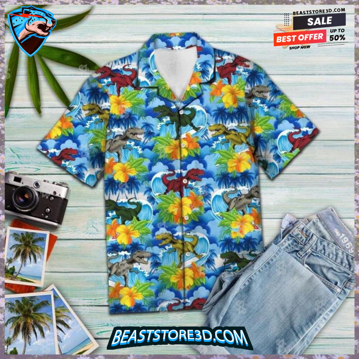Dinosaur Blue Aloha Hawaiian Shirt 1697613686943 rxCCB.jpg