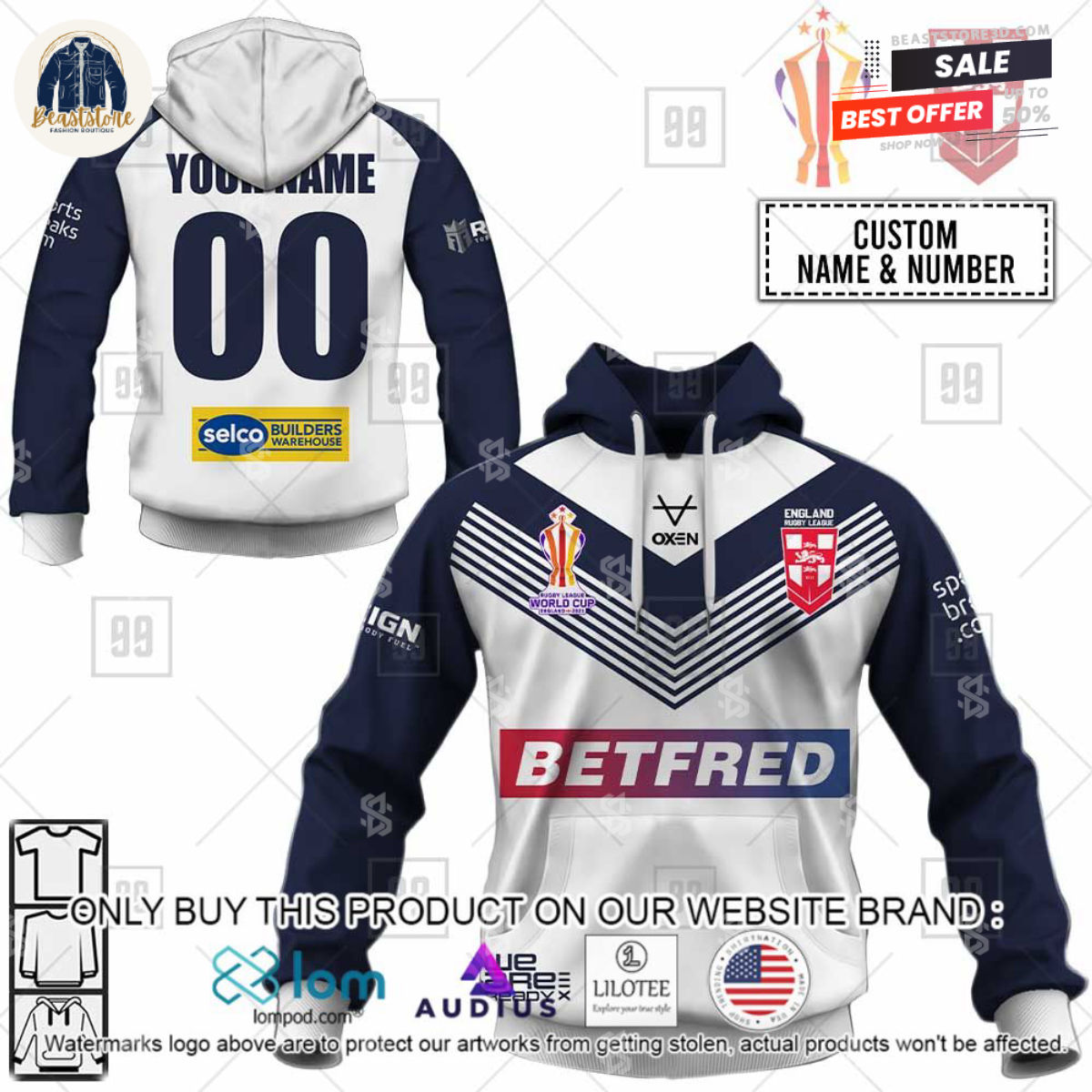 England Rugby League Betfred World Cup Custom Hoodie