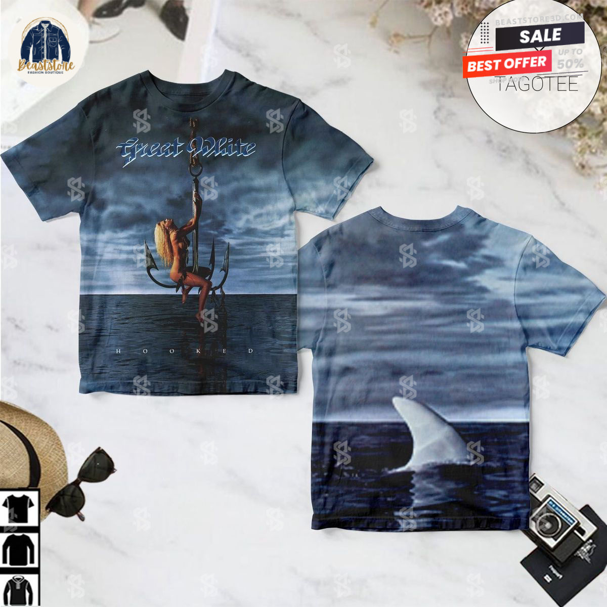 Great White Hooked Album Cover Shirt 3D