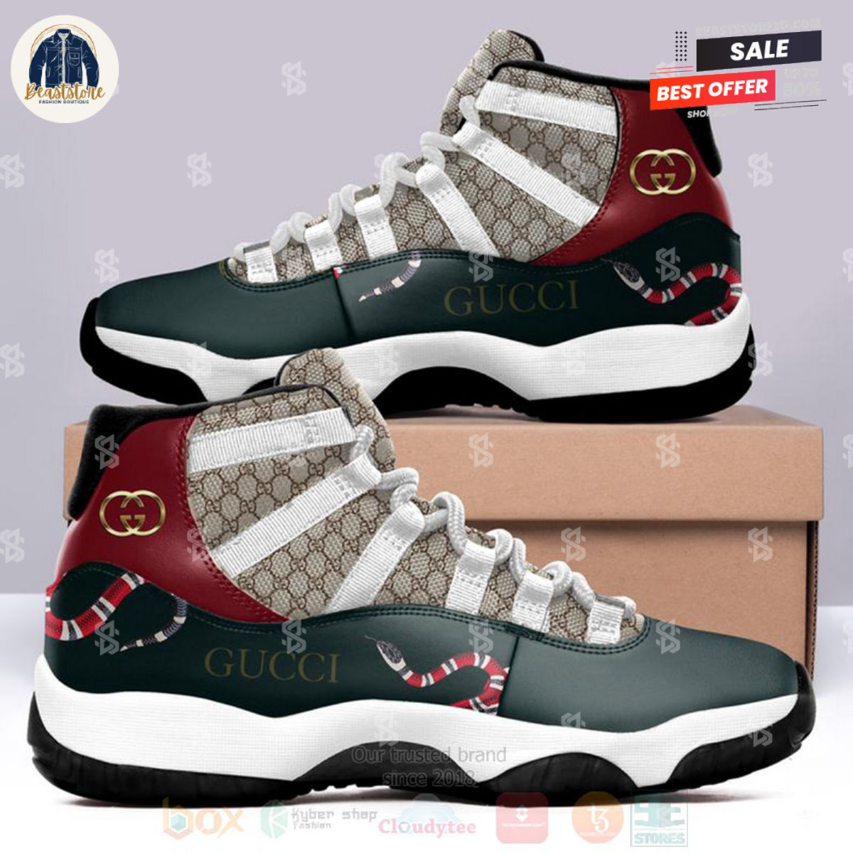 Gucci Snake Green Red White Air Jordan 11 High Top Sneaker Shoes