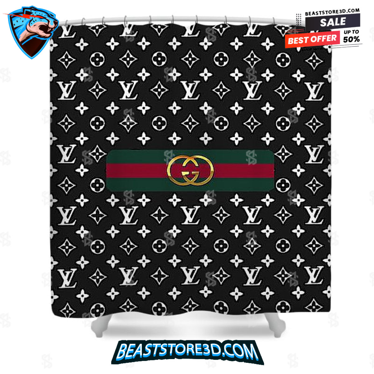 Gucci X Louis Vuitton Shower Curtain