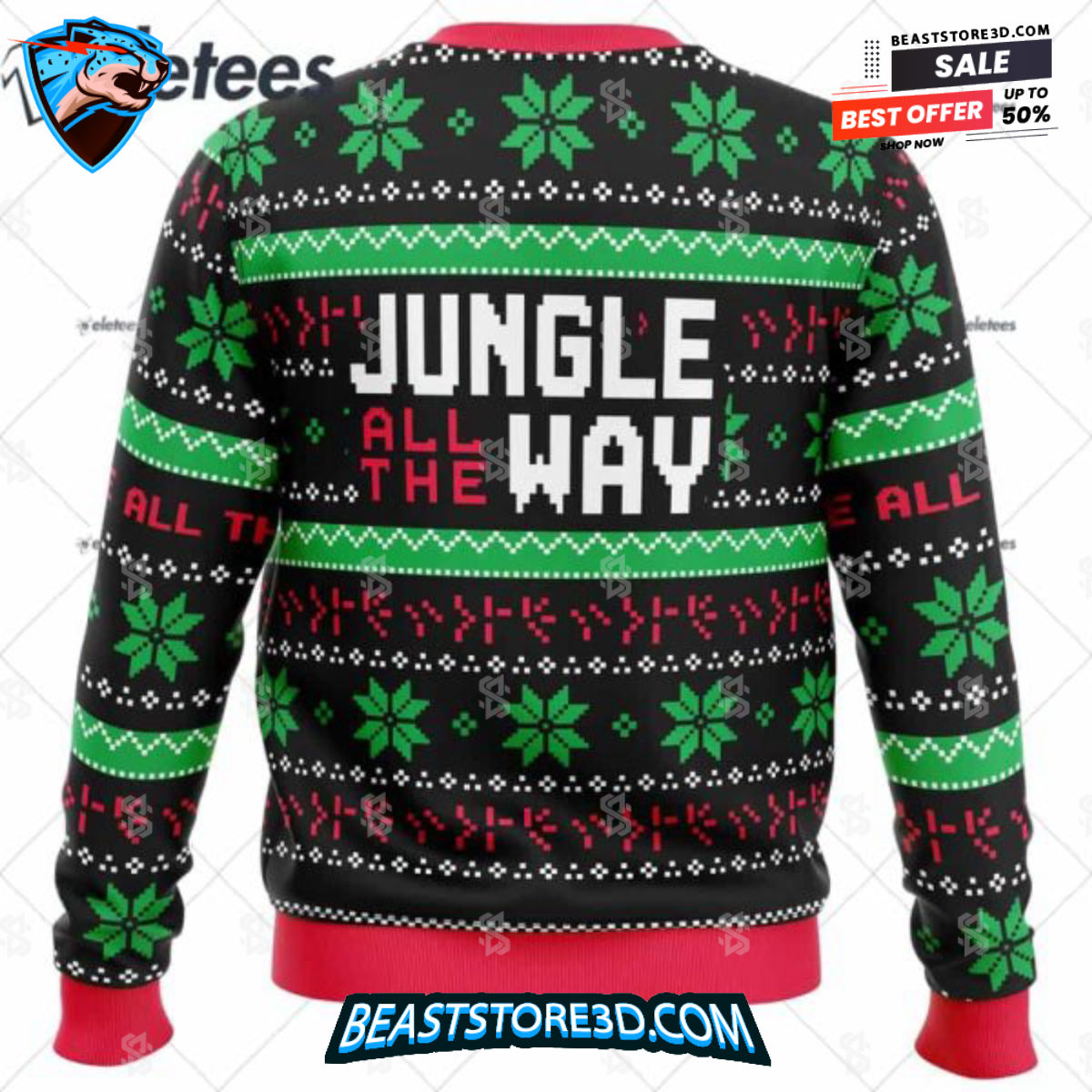 Jungle All The Way Arnold Schwarzenegger Ugly Christmas Sweater