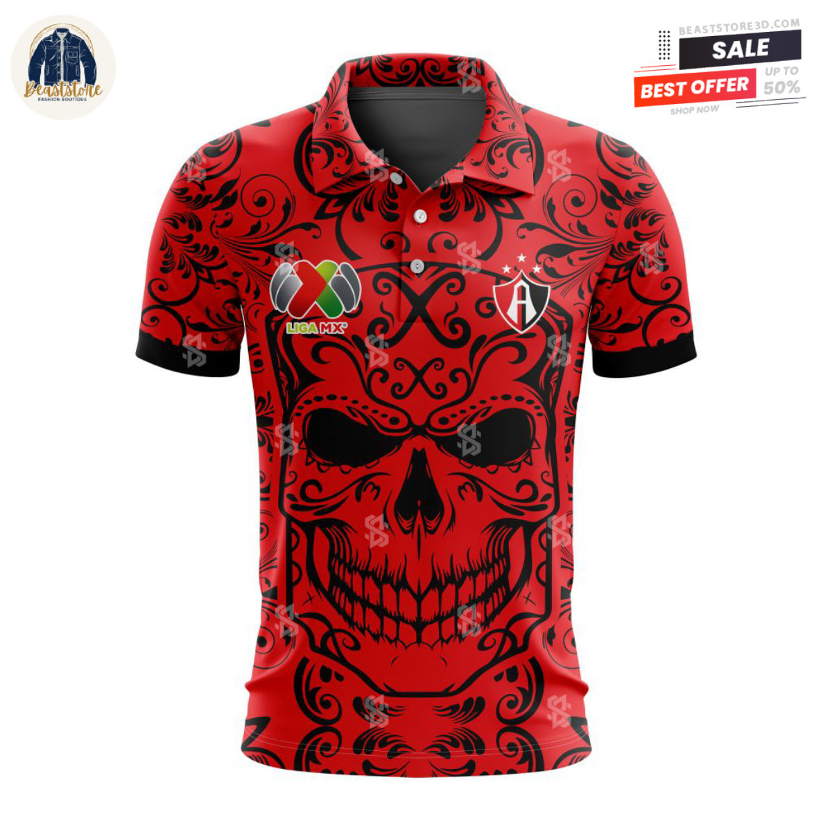 LIGA MX Atlas FC Dia De Muertos Skull Custom Polo Shirt