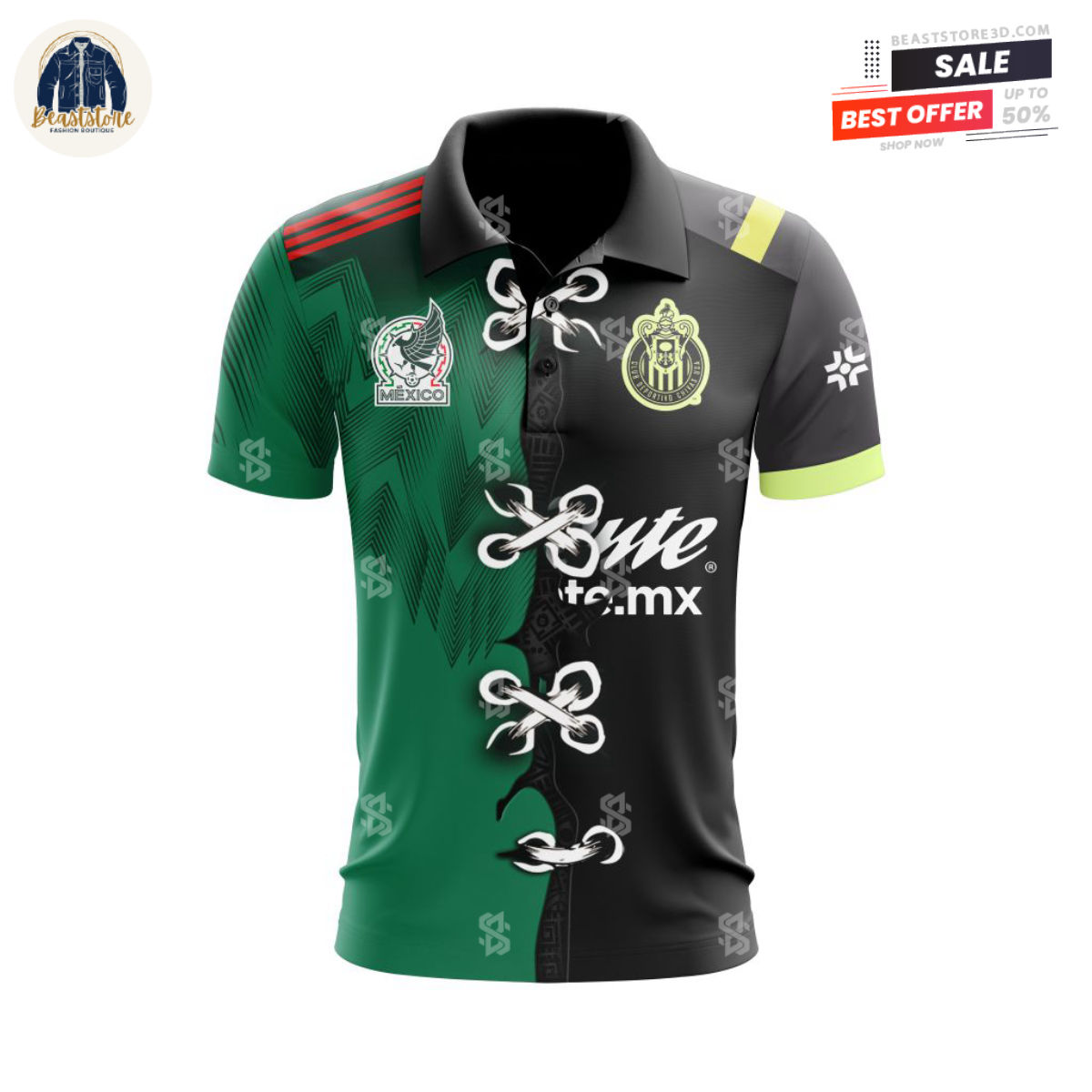 LIGA MX Club Chivas Guadalajara Mix Mexico Custom Polo Shirt