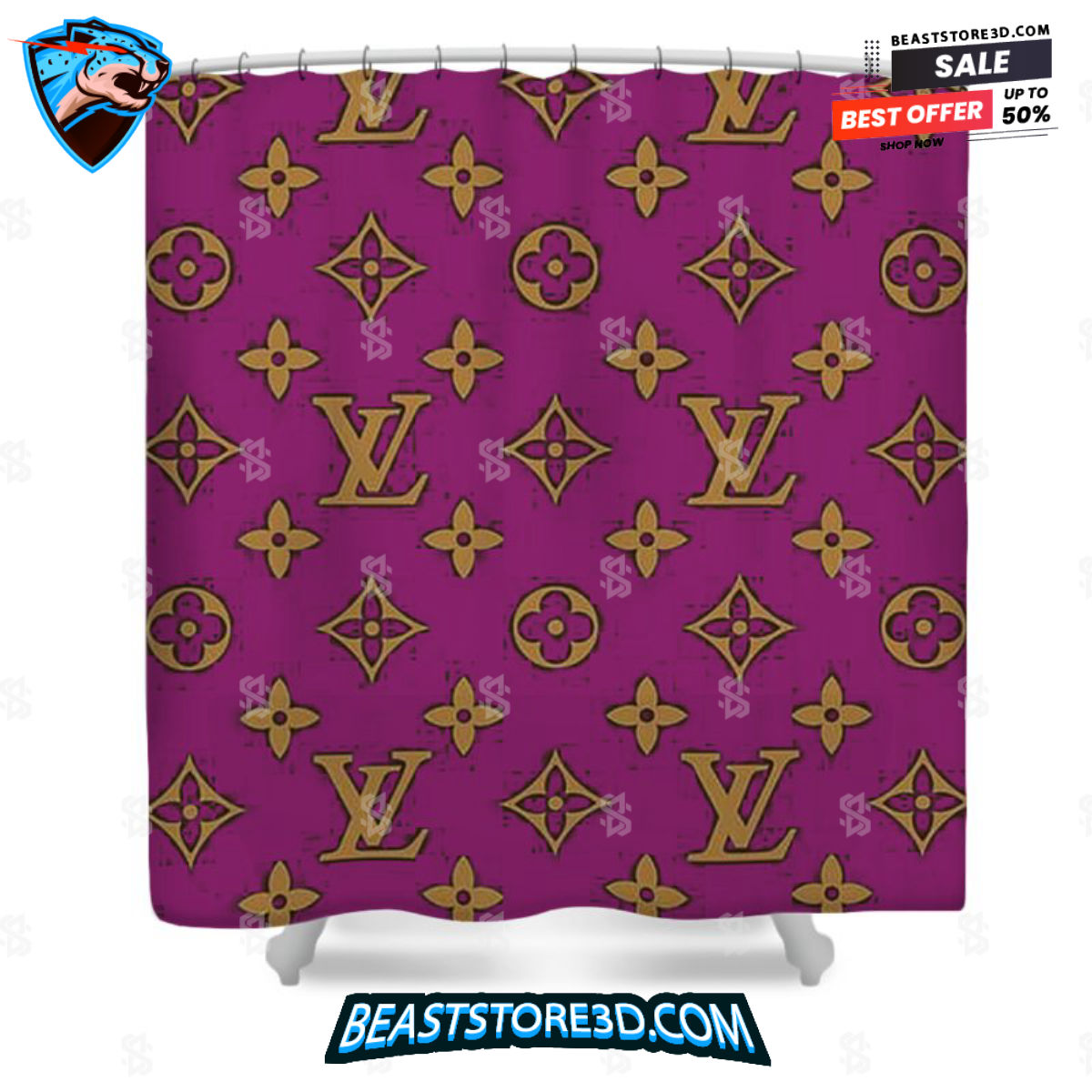 Louis Vuitton Shower Curtain Purple and Gold