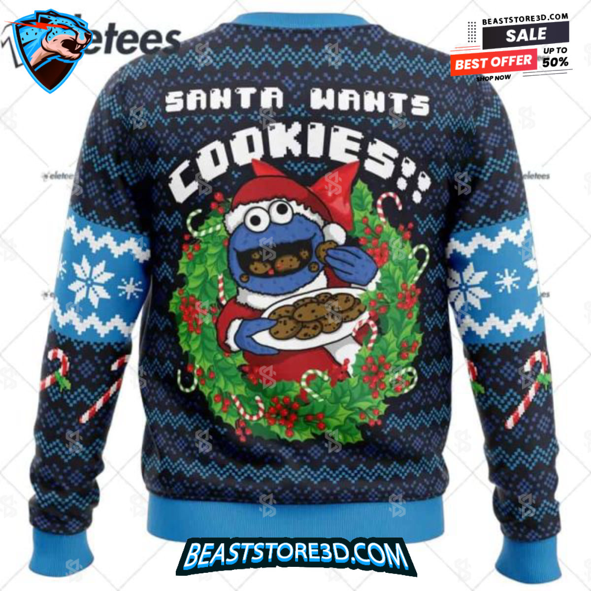 Santa Cookies Cookie Monster Ugly Christmas Sweater