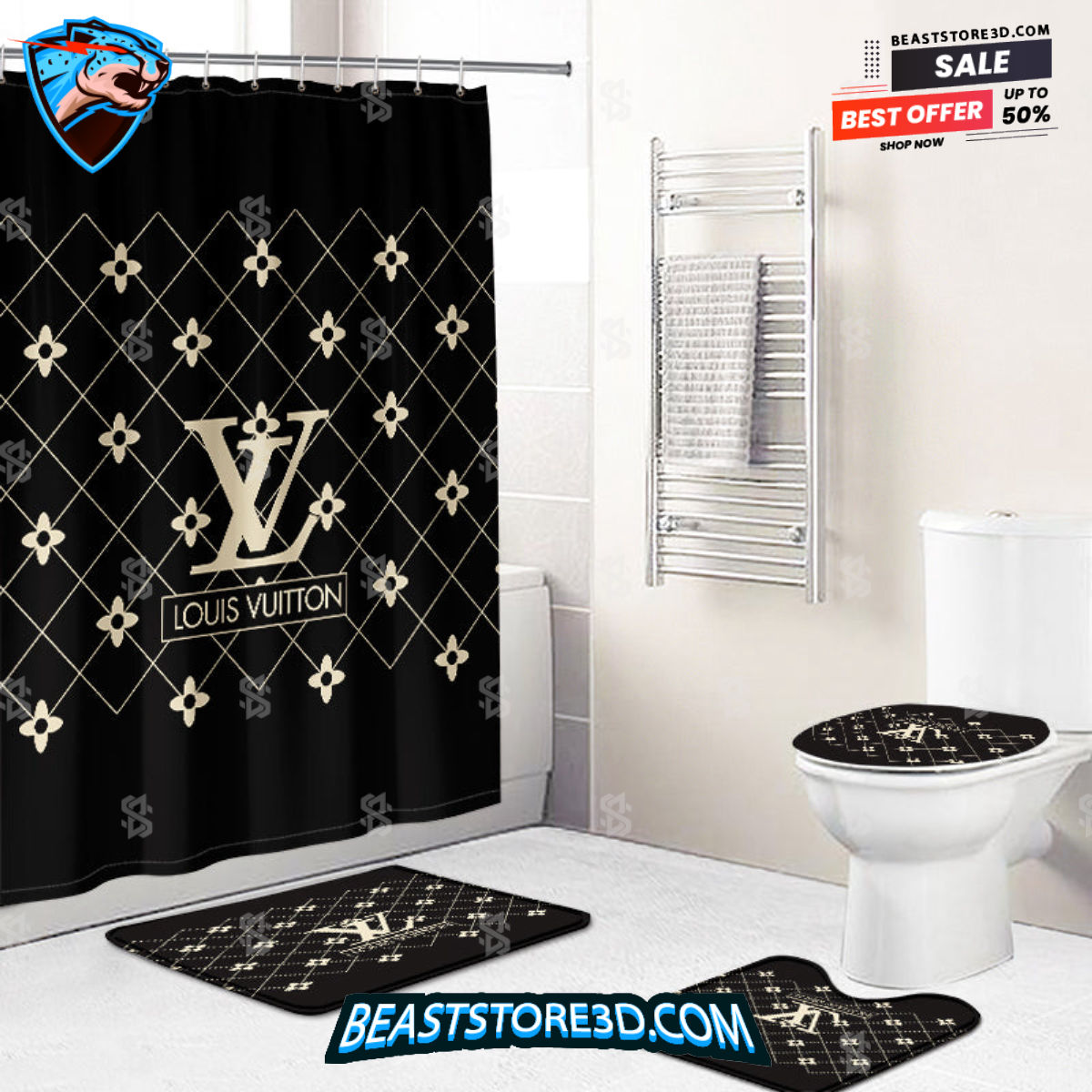 Shower Curtains Louis Vuitton Beautiful Beig and Black Full Bathroom Set