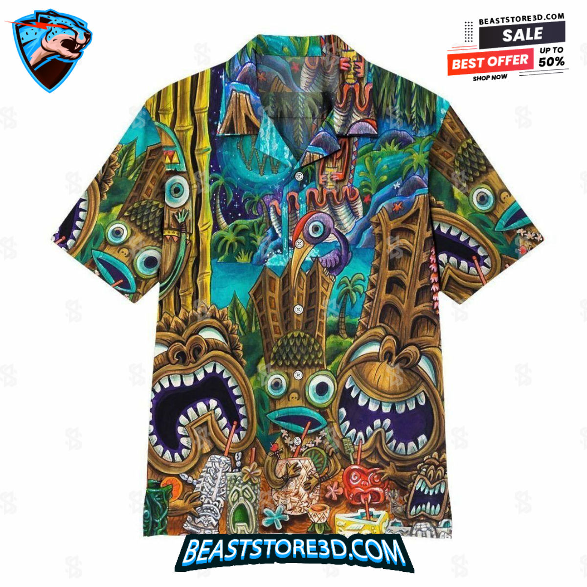 Tiki At Jungle Night Aloha Hawaiian Shirt