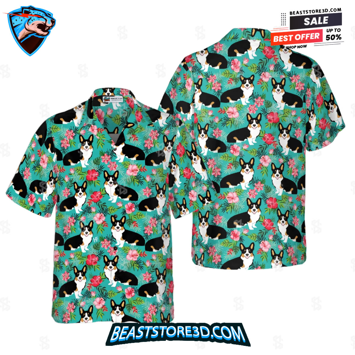 Tropical Floral Corgi Hawaiian Shirt